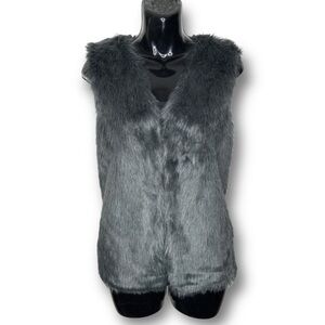 Charming Charlie Size S Charcoal Gray Faux Fur Rocker Boho Style Cozy Fuzzy Vest